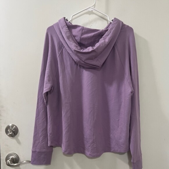 French Terry Womens Purple High Low Drawstring Hoodie Long Sleeve Sweater Sz L - Picture 4 of 8